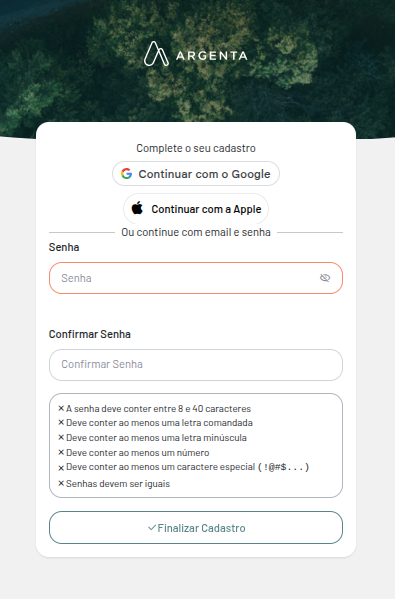 Cadastro de Nova Senha